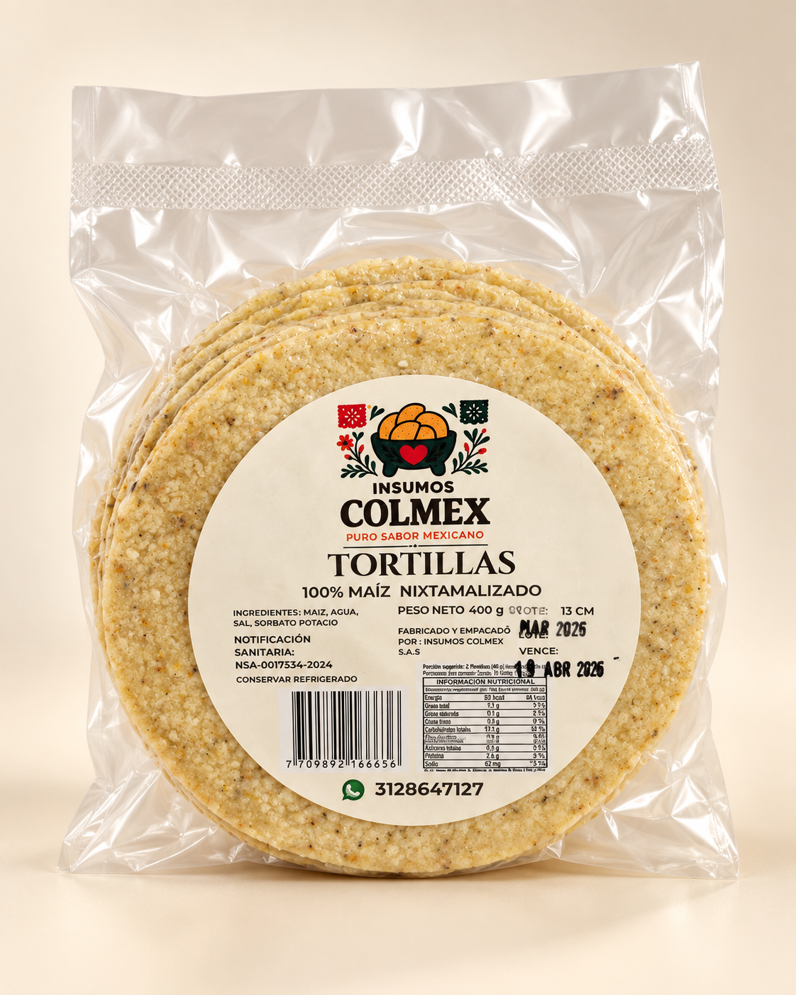 Tortillas de maíz Insumos Colmex