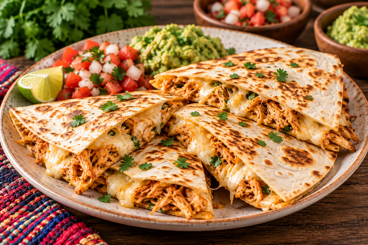 Quesadillas de pollo y queso preparadas con tortillas de harina Colmex