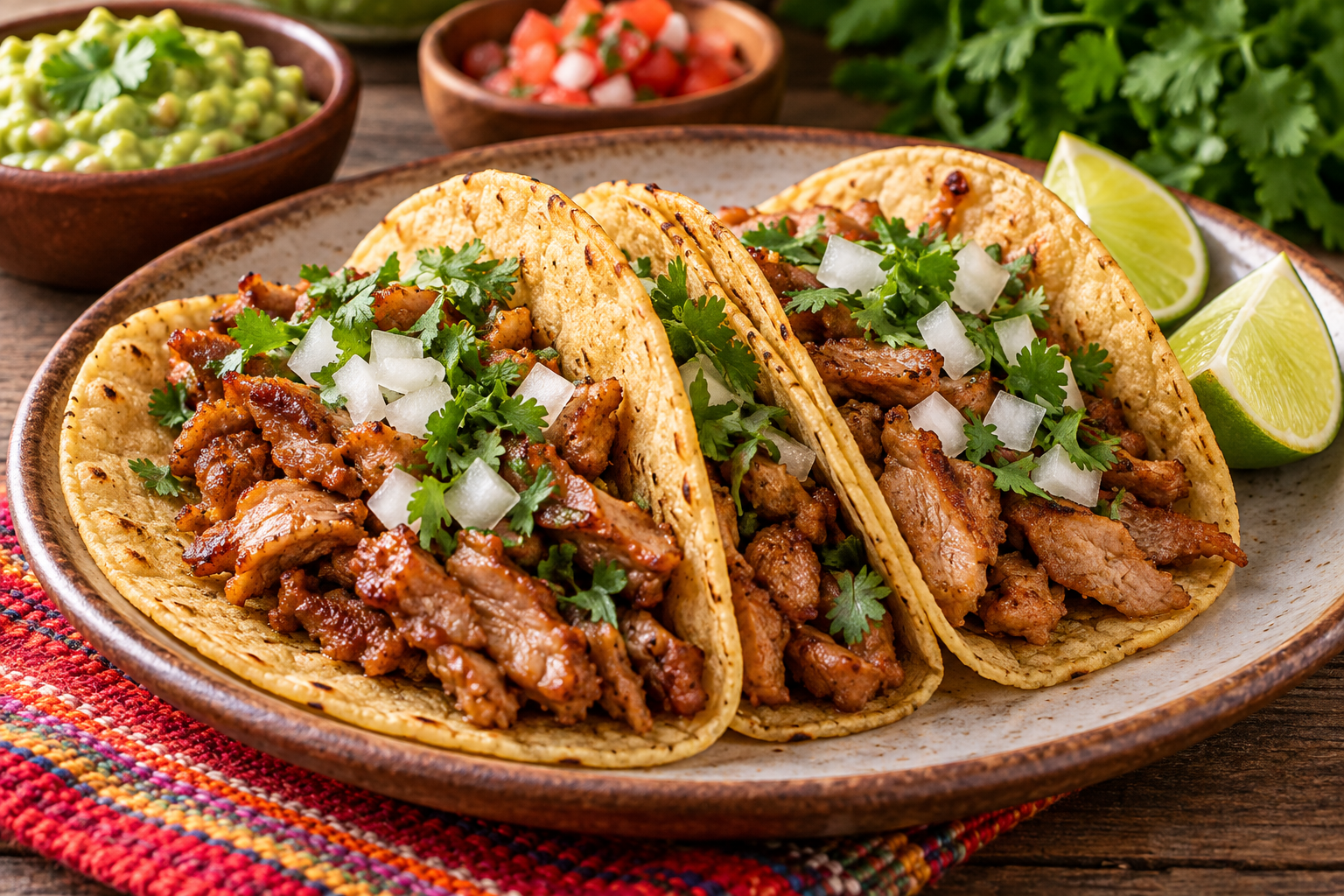 Tacos de cerdo preparados con tortillas de maíz Colmex